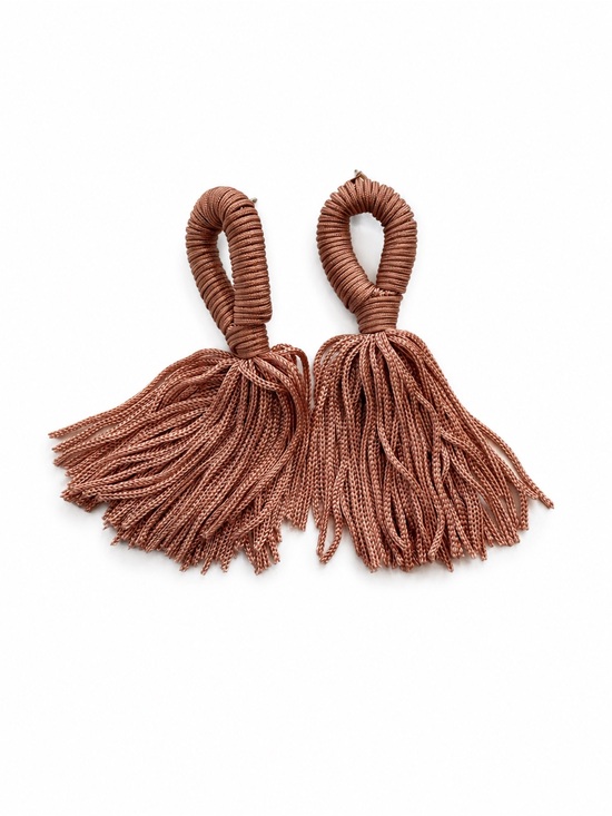 Jewelry - Beige Pink Wrapped Cord Statement Tassel Drop Earrings